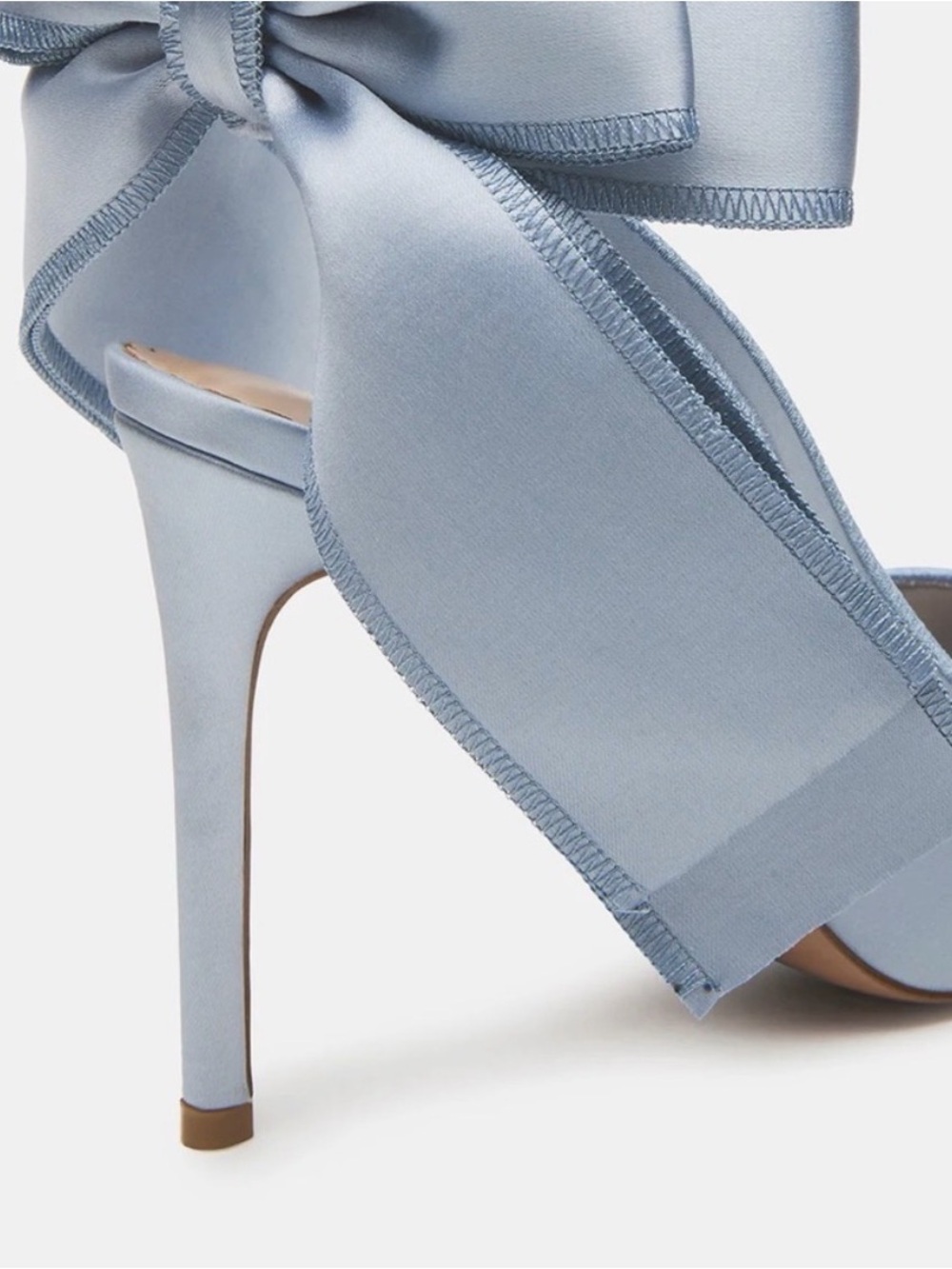 Steve Madden Light Blue Satin Pointed-Toe Slingback Heels with Bow - Picture 4 of 10